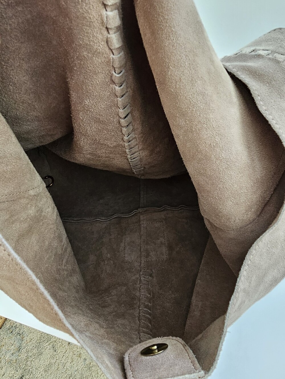 Haute Hippie Style Beige Genuine Suede Leather Slouchy Shoulder Bag Handbag - Picture 13 of 13